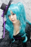aqua_hair cleavage corset cosplay dress gloves hatsune_miku hiyoko top_hat twintails vocaloid rating:Safe score:0 user:pixymisa