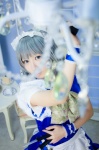 apron cosplay dress garter hairband izayoi_sakuya knives maid maid_uniform maropapi silver_hair touhou twin_braids rating:Safe score:0 user:nil!