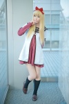 blonde_hair blue_eyes cosplay dress hairbow haruka jacket kneehighs toshino_kyoko yuruyuri rating:Safe score:2 user:pixymisa