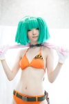 bikini choker cosplay gloves green_hair macross macross_frontier morinaga_koyuki pantyhose ranka_lee swimsuit towel twintails rating:Safe score:1 user:pixymisa