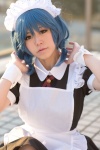 apron blue_hair cosplay crossover_tie cuffs furutani_himawari hairband kooki maid maid_uniform twin_braids yuruyuri rating:Safe score:0 user:pixymisa