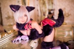 animal_ears blonde_hair cat_ears cleavage cosplay dangerous_beast elbow_gloves fate/grand_order fate/series gloves jill_(ii) marshmallow_beast mash_kyrielight tail thighhighs rating:Safe score:1 user:nil!
