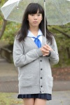 blouse braid cardigan kneesocks nanaka_amanonanae pleated_skirt rain scarf skirt umbrella rating:Safe score:0 user:pixymisa