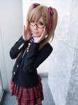 bechiko blazer blonde_hair blouse cosplay glasses green_eyes hair_ribbons looking_over_glasses nyotalia striped tie tiered_skirt twintails united_kingdom rating:Safe score:0 user:pixymisa