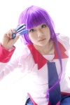 bakemonogatari cosplay pleated_skirt purple_hair school_uniform senjougahara_hitagi skirt sonomiya_alto tie rating:Safe score:0 user:pixymisa
