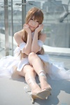 asuna_(sao) blonde_hair bow cosplay dress hoshina_aimi skirt_train sword_art_online rating:Safe score:0 user:pixymisa
