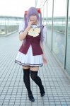 cosplay natsume_megumi pleated_skirt primula purple_hair sailor_uniform school_uniform shuffle! skirt thighhighs twintails vest zettai_ryouiki rating:Safe score:1 user:nil!