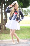 blonde_hair cosplay hat jacket k-on! kotobuki_tsumugi pantyhose pleated_skirt sailor_uniform school_uniform shima skirt striped rating:Safe score:4 user:pixymisa