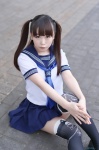 cosplay original pleated_skirt print_legwear sailor_uniform sakuya school_uniform skirt thighhighs twintails zettai_ryouiki rating:Safe score:1 user:nil!