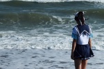 beach cosplay enako enaplus hairbow love_plus ocean pleated_skirt ponytail sailor_uniform school_uniform skirt takane_manaka rating:Safe score:1 user:nil!