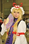 blonde_hair cosplay dress fan hat ribbon touhou yakumo_yukari yayo rating:Safe score:0 user:pixymisa
