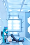 aqua_eyes aqua_hair asanagi_rin boots collar cosplay croptop detached_sleeves elbow_gloves gloves hair_ties hatsune_miku headphones jetpack project_diva shorts thigh_boots thighhighs twintails vocaloid rating:Safe score:0 user:pixymisa