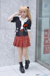 blonde_hair blouse boots cardigan cosplay danganronpa enoshima_junko pantyhose pleated_skirt rissu school_uniform sheer_legwear skirt tie twintails rating:Safe score:0 user:nil!