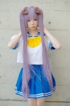 cosplay hairbows hiiragi_kagami lucky_star miyabi pleated_skirt purple_hair sailor_uniform school_uniform skirt twintails rating:Safe score:0 user:nil!