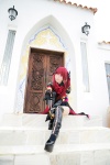 bodysuit boots cape cosplay dark_aries elbow_gloves gloves hairbow jinno_hikari kamui_arisa makai_tenshi_djibril red_hair thigh_boots thighhighs twintails rating:Safe score:0 user:nil!