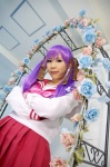 cosplay hair_ribbons hiiragi_kagami lucky_star pinku_morimura pleated_skirt purple_hair sailor_uniform school_uniform skirt twintails rating:Safe score:0 user:nil!