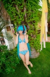 aqua_hair bikini cleavage cosplay hatsune_miku headset mashiro_yuki project_diva swimsuit twintails vocaloid rating:Safe score:1 user:nil!