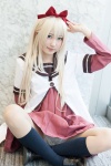 blonde_hair blue_eyes cosplay dress hairbow hiokichi jacket kneesocks school_uniform toshino_kyoko yuruyuri rating:Safe score:1 user:pixymisa