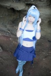 asakura_kana beach blue_hair boots cosplay croptop gundam msm-07_z'gok pleated_skirt skirt striped tank_top thighhighs rating:Safe score:1 user:nil!