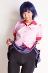 bakemonogatari bandages bike_shorts blouse blue_hair cosplay kanbaru_suruga karimonogatari necoco pleated_skirt school_uniform shorts skirt skirt_lift rating:Safe score:1 user:nil!