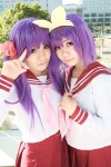 cosplay hairbow hairbows hair_ribbons hiiragi_kagami hiiragi_tsukasa kanaezaki_shino lucky_star purple_hair rindou_sana sailor_uniform school_uniform twintails rating:Safe score:0 user:nil!