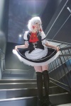 apron blouse cosplay hairband izayoi_sakuya maid maid_uniform mari_(ii) miniskirt silver_hair skirt skirt_lift thighhighs touhou twin_braids vest zettai_ryouiki rating:Safe score:4 user:nil!