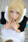 blonde_hair cosplay dress ear_muffs hair_clips jacket kagamine_rin pantyhose tagme_song uu vocaloid rating:Safe score:1 user:nil!