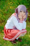 cosplay hiiragi_kagami kneesocks lucky_star minami_aika pleated_skirt purple_hair sailor_uniform school_uniform skirt twintails rating:Safe score:0 user:nil!