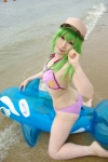 ass barefoot baseball_cap beach bikini cc cleavage code_geass cosplay green_hair mosaic_kakera ocean swimsuit tatsuki wet rating:Safe score:3 user:nil!
