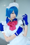 apron blue_hair cosplay dress eyepatch gloves hairband handcuffs ikkitousen maid maid_uniform mai_(ii) ryomou_shimei rating:Safe score:1 user:nil!