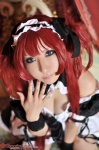 airi apron bed cleavage cosplay dress hairband happa_kyoukan_to_pantsu_meido maid maid_uniform queen's_blade red_hair saku twintails rating:Safe score:0 user:nil!