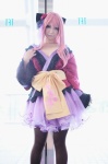 cosplay flower hairbow kimono megurine_luka mizuno pantyhose pink_hair tiered_skirt vocaloid rating:Safe score:2 user:pixymisa