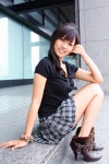 boots miniskirt pleated_skirt sayaka skirt sweater rating:Safe score:1 user:nil!