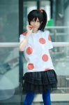 chamaro cosplay k-on! leggings miniskirt nakano_azusa polka_dots ponytail skirt tshirt rating:Safe score:1 user:nil!