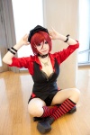 blouse choker cosplay kneesocks miniskirt original red_hair skirt soda_(model) vest rating:Safe score:2 user:pixymisa