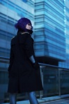 bodysuit coat cosplay fingerless_gloves ghost_in_the_shell gloves kusanagi_motoko makiron purple_hair rating:Safe score:0 user:nil!