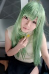 cosplay green_hair higurashi_no_naku_koro_ni kidsuki_runa pantyhose skirt sonozaki_shion sweater_vest rating:Safe score:0 user:nil!