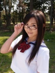 costume glasses looking_over_glasses sailor_uniform school_uniform tagme_model rating:Safe score:1 user:nil!