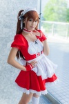 akitsu_honoka apron bows choker cosplay fingerless_gloves gloves hair_ribbons headband kneesocks maid maid_uniform neon_genesis_evangelion petticoat red_hair soryu_asuka_langley rating:Safe score:0 user:pixymisa