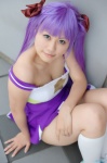 cheerleader_uniform cleavage cosplay dress hair_ribbons hiiragi_kagami kneesocks lucky_star misaki purple_hair twintails rating:Safe score:1 user:nil!