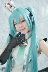 aqua_hair bodysuit cosplay crown elbow_gloves gloves half_skirt_open_front harun_(ii) hatsune_miku headset tagme_song vocaloid rating:Safe score:0 user:nil!