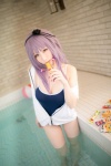 atsuki cleavage cosplay dagashi_biyori dagashi_kashi hairband hoodie one-piece_swimsuit pool purple_hair shidare_hotaru swimsuit wet rating:Safe score:0 user:nil!