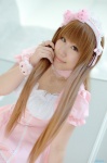 apron choker cosplay dress hairband orange_hair original saki waitress waitress_uniform rating:Safe score:0 user:nil!