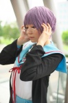 cardigan cosplay glasses nagato_yuki pleated_skirt purple_hair sailor_uniform school_uniform shiki skirt suzumiya_haruhi_no_yuuutsu rating:Safe score:0 user:nil!
