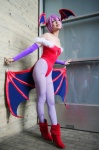 bat_wings bodysuit boots cosplay demon_girl detached_sleeves head_wings leotard lilith_aensland namada pantyhose purple_hair vampire_(game) rating:Safe score:4 user:nil!