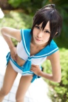 ahoge bikini cosplay idolmaster kikuchi_makoto sailor_uniform school_uniform side-tie_bikini swimsuit uri rating:Safe score:1 user:nil!