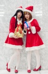 akiyama_mio cosplay hair_clips hirasawa_yui k-on! pantyhose santa_costume shiina_haru stocking_cap white_legwear yuushi rating:Safe score:3 user:pixymisa