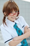 ahoge akizuki_ritsuko blouse chamaro cosplay glasses idolmaster pleated_skirt school_uniform skirt tie twin_braids rating:Safe score:1 user:nil!