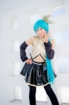 aqua_hair black_legwear cosplay croptop detached_sleeves hairbow hatsune_miku mashiro_yuki pleated_skirt ponytail project_diva skirt thighhighs vocaloid rating:Safe score:0 user:nil!