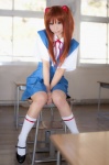 asuka_no_himitsu blouse cosplay hair_pods jumper kneesocks mashiro_yuki neon_genesis_evangelion red_hair school_uniform soryu_asuka_langley twintails rating:Safe score:1 user:nil!